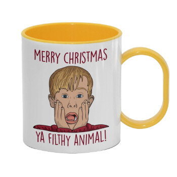 home alone, Merry Christmas ya filthy animal, Κούπα (πλαστική) (BPA-FREE) Polymer Κίτρινη για παιδιά, 330ml
