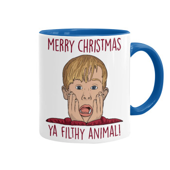 home alone, Merry Christmas ya filthy animal, Mug colored blue, ceramic, 330ml