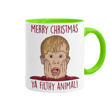 home alone, Merry Christmas ya filthy animal, Mug colored light green, ceramic, 330ml