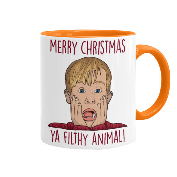 home alone, Merry Christmas ya filthy animal, Κούπα χρωματιστή πορτοκαλί, κεραμική, 330ml
