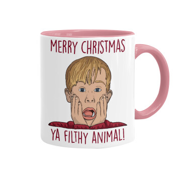 home alone, Merry Christmas ya filthy animal, Mug colored pink, ceramic, 330ml