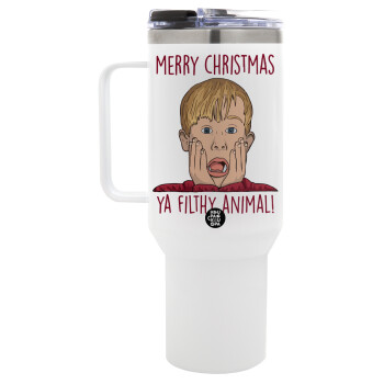 home alone, Merry Christmas ya filthy animal, Mega Stainless steel Tumbler with lid, double wall 1,2L