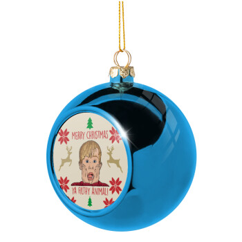 home alone, Merry Christmas ya filthy animal, Χριστουγεννιάτικη μπάλα δένδρου Μπλε 8cm