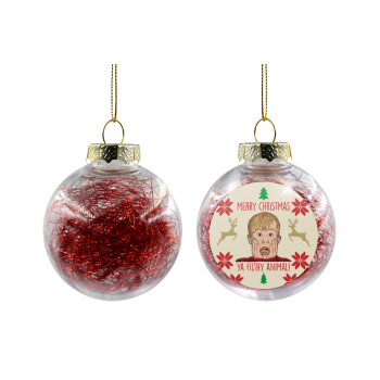 home alone, Merry Christmas ya filthy animal, Χριστουγεννιάτικη μπάλα δένδρου διάφανη με κόκκινο γέμισμα 8cm