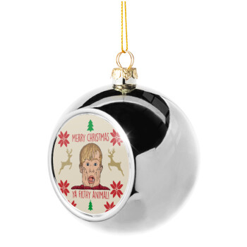 home alone, Merry Christmas ya filthy animal, Χριστουγεννιάτικη μπάλα δένδρου Ασημένια 8cm