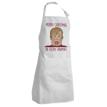 home alone, Merry Christmas ya filthy animal, Ποδιά Σεφ Ολόσωμη Ενήλικων (με ρυθμιστικά και 2 τσέπες)