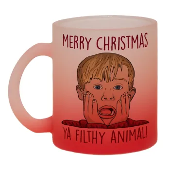 home alone, Merry Christmas ya filthy animal, Κούπα γυάλινη δίχρωμη με βάση το κόκκινο ματ, 330ml