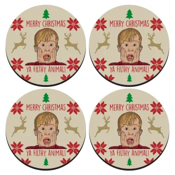 home alone, Merry Christmas ya filthy animal, ΣΕΤ 4 Σουβέρ ξύλινα στρογγυλά (9cm)