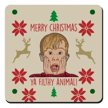 home alone, Merry Christmas ya filthy animal, Τετράγωνο μαγνητάκι ξύλινο 9x9cm