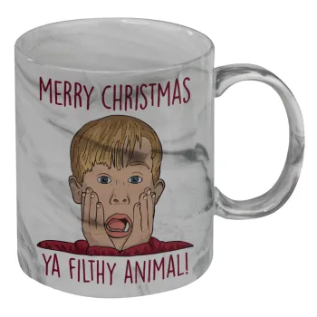 home alone, Merry Christmas ya filthy animal, Mug ceramic marble style, 330ml