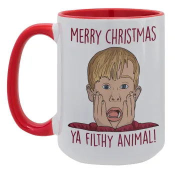 home alone, Merry Christmas ya filthy animal, Κούπα Mega 15oz, κεραμική Κόκκινη, 450ml