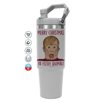 home alone, Merry Christmas ya filthy animal, ΓΚΡΙ χρώματος Θερμός Ανοξείδωτο 890ml (30oz) με χερούλι