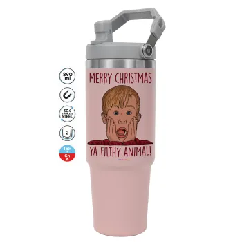 home alone, Merry Christmas ya filthy animal, ΡΟΖ χρώματος Θερμός Ανοξείδωτο 890ml (30oz) με χερούλι