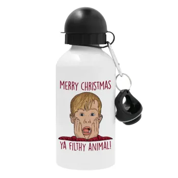 home alone, Merry Christmas ya filthy animal, Μεταλλικό παγούρι νερού, Λευκό, αλουμινίου 500ml