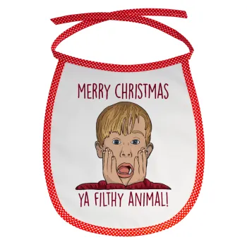 home alone, Merry Christmas ya filthy animal, Σαλιάρα μωρού αλέκιαστη με κορδόνι Κόκκινη