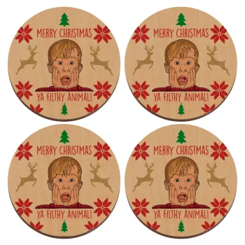 home alone, Merry Christmas ya filthy animal, ΣΕΤ x4 Σουβέρ ξύλινα στρογγυλά plywood (9cm)