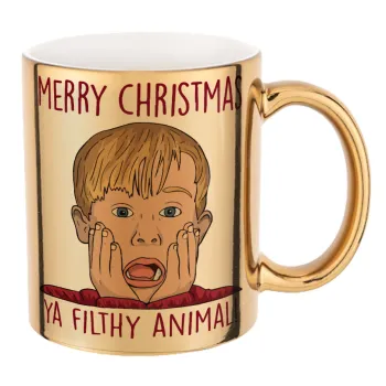 home alone, Merry Christmas ya filthy animal, Κούπα κεραμική, χρυσή καθρέπτης, 330ml
