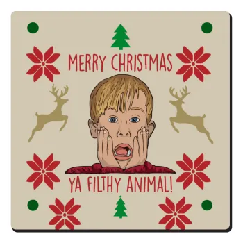 home alone, Merry Christmas ya filthy animal, Τετράγωνο μαγνητάκι ξύλινο 6x6cm