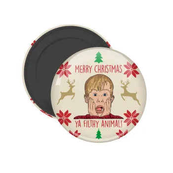home alone, Merry Christmas ya filthy animal, Μαγνητάκι ψυγείου στρογγυλό διάστασης 5cm