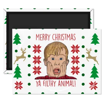 home alone, Merry Christmas ya filthy animal, Ορθογώνιο μαγνητάκι ψυγείου διάστασης 9x6cm