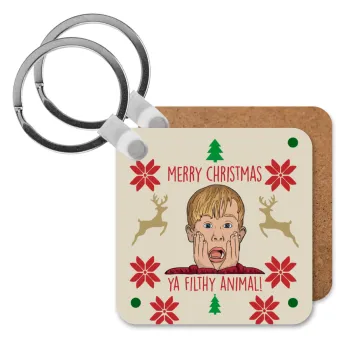 home alone, Merry Christmas ya filthy animal, Μπρελόκ Ξύλινο τετράγωνο MDF