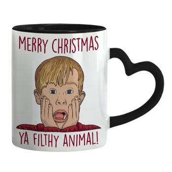 home alone, Merry Christmas ya filthy animal, Mug heart black handle, ceramic, 330ml