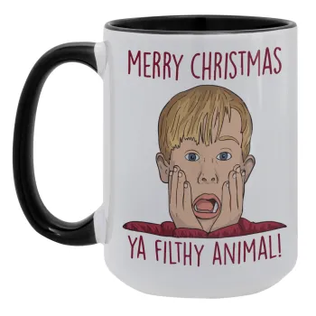 home alone, Merry Christmas ya filthy animal, Κούπα Mega 15oz, κεραμική Μαύρη, 450ml