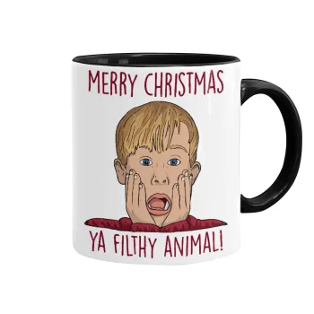 home alone, Merry Christmas ya filthy animal, Mug colored black, ceramic, 330ml