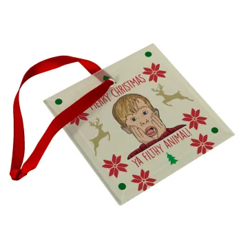 home alone, Merry Christmas ya filthy animal, Christmas ornament, glass square ornament 9x9cm