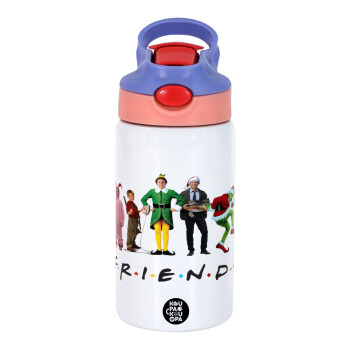 Christmas FRIENDS, Children's hot water bottle, stainless steel, with safety straw, pink/purple (350ml)