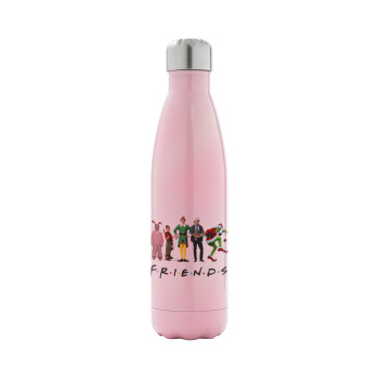 Christmas FRIENDS, Metal mug thermos Pink Iridiscent (Stainless steel), double wall, 500ml