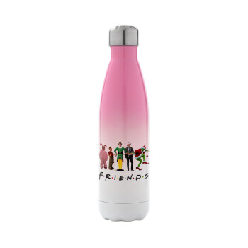 Christmas FRIENDS, Μεταλλικό παγούρι θερμός Ροζ/Λευκό (Stainless steel), διπλού τοιχώματος, 500ml