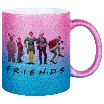 Christmas FRIENDS, Κούπα Χρυσή/Μπλε Glitter, κεραμική, 330ml