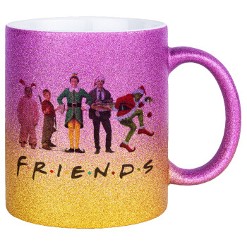 Christmas FRIENDS, Κούπα Χρυσή/Ροζ Glitter, κεραμική, 330ml