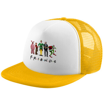 Christmas FRIENDS, Καπέλο Ενηλίκων Soft Trucker με Δίχτυ Κίτρινο/White (POLYESTER, ΕΝΗΛΙΚΩΝ, UNISEX, ONE SIZE)