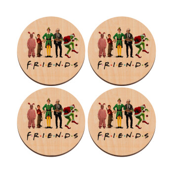 Christmas FRIENDS, ΣΕΤ x4 Σουβέρ ξύλινα στρογγυλά plywood (9cm)
