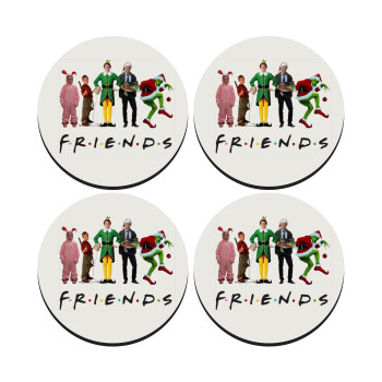 Christmas FRIENDS, SET of 4 round wooden coasters (9cm)