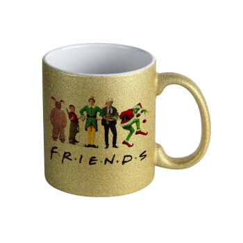 Christmas FRIENDS, Κούπα Χρυσή Glitter που γυαλίζει, κεραμική, 330ml