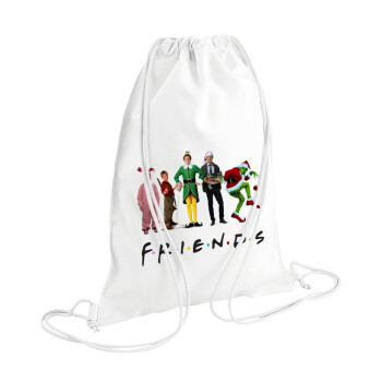 Christmas FRIENDS, Τσάντα πλάτης πουγκί GYMBAG λευκή (28x40cm)