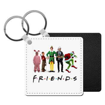 Christmas FRIENDS, Μπρελόκ Δερματίνη, τετράγωνο ΜΑΥΡΟ (5x5cm)