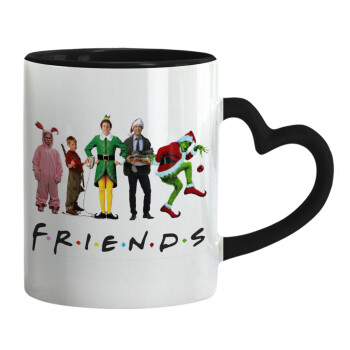 Christmas FRIENDS, Κούπα καρδιά χερούλι μαύρη, κεραμική, 330ml