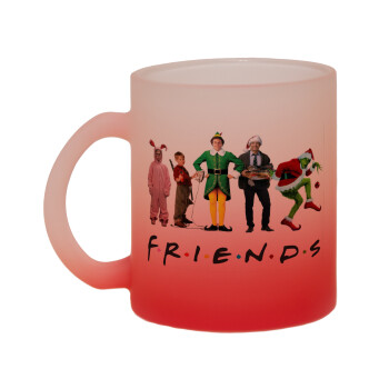 Christmas FRIENDS, Κούπα γυάλινη δίχρωμη με βάση το κόκκινο ματ, 330ml