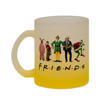 Christmas FRIENDS, Κούπα γυάλινη δίχρωμη με βάση το κίτρινο ματ, 330ml