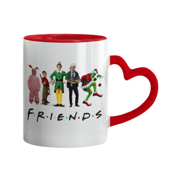 Christmas FRIENDS, Κούπα καρδιά χερούλι κόκκινη, κεραμική, 330ml