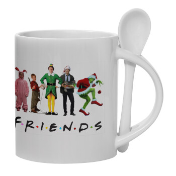 Christmas FRIENDS, Ceramic coffee mug with Spoon, 330ml (1pcs)