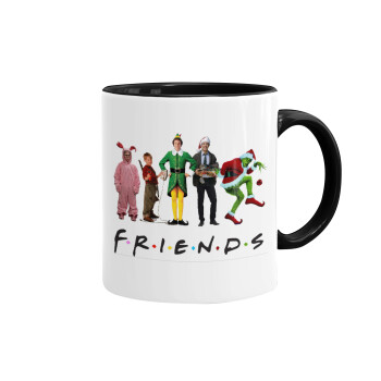 Christmas FRIENDS, Κούπα χρωματιστή μαύρη, κεραμική, 330ml