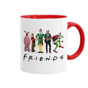 Christmas FRIENDS, Κούπα χρωματιστή κόκκινη, κεραμική, 330ml