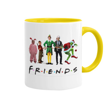 Christmas FRIENDS, Κούπα χρωματιστή κίτρινη, κεραμική, 330ml