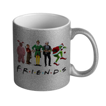 Christmas FRIENDS, Κούπα Ασημένια Glitter που γυαλίζει, κεραμική, 330ml