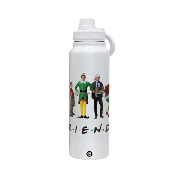 Christmas FRIENDS, 1L Stainless Steel Thermal Bottle with Phone Holder & Double Wall Insulation